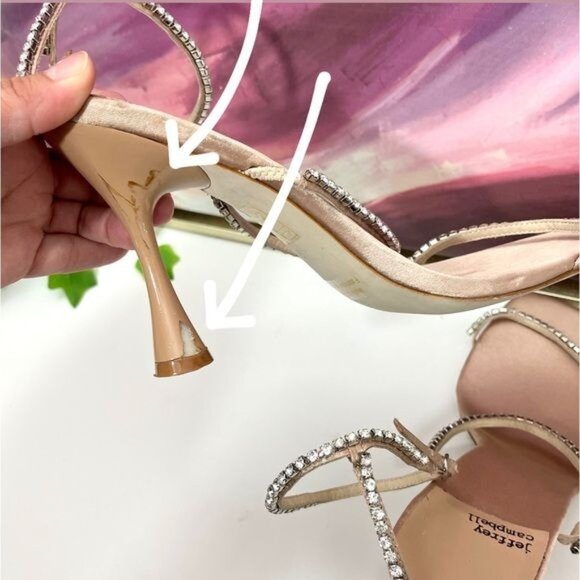 Jeffrey Campbell Demonic EmbellishedHigh Heel Sandals in Natural Satin Size 9 - Picture 9 of 14